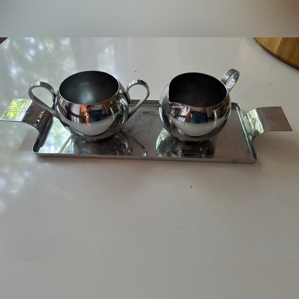 Revere art deco cream and sugar with tray